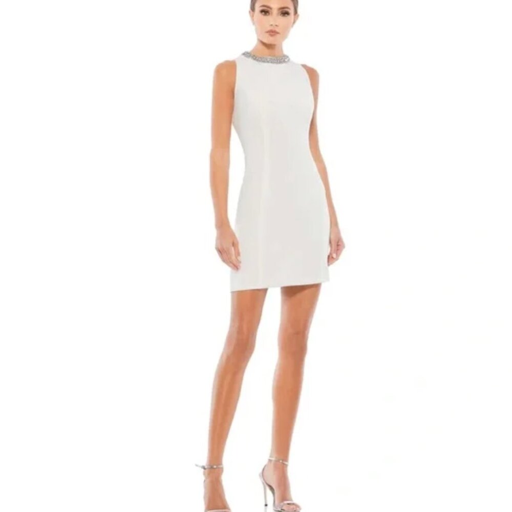 IEENA MAC DUGGAL White Bejeweled Bodycon Mini Dress